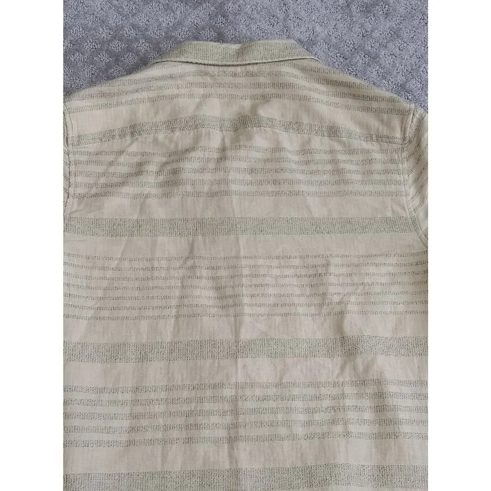 Ben Sherman Safari Camp Shirt Tan Textured Mens Size Large Beach Vacation EUC